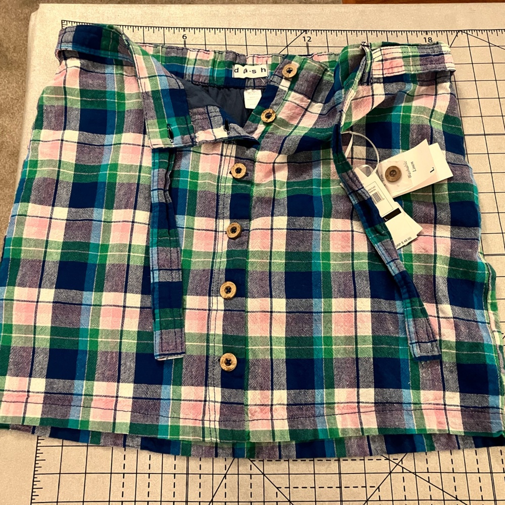 Like New Washable Linen SKORT sz L XL in Blue, Green, Pink Madras by Da-sh